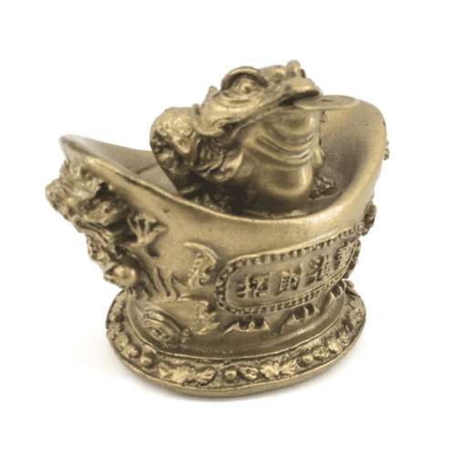 Třínohá žába na ingotu - bronzová soška - feng shui