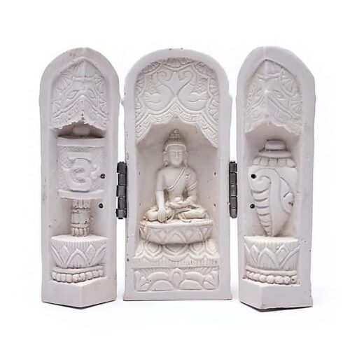 Buddha v bílém triptychu - soška feng shui