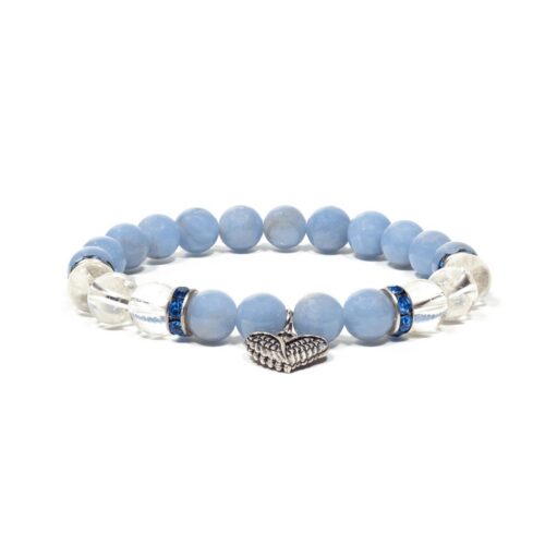 Angelit + křišťál a přívěsek andělských křídel - náramek kulička