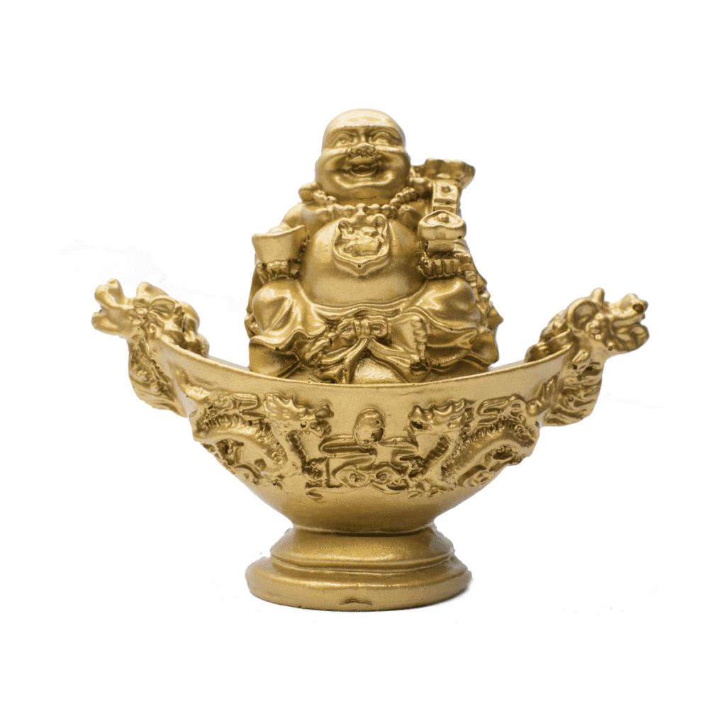 Buddha sedící na ingotu - soška feng shui