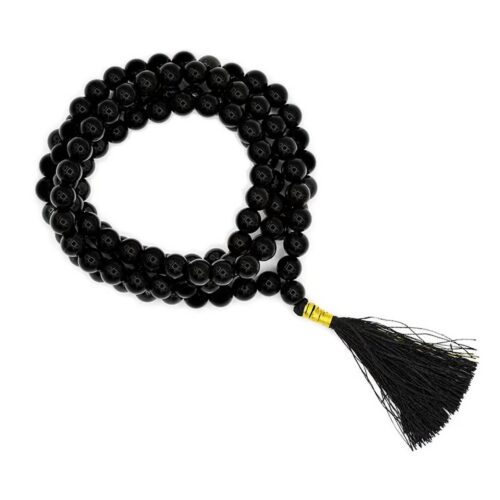 Turmalín černý (skoryl) - mála se střapcem - tibetský růženec
