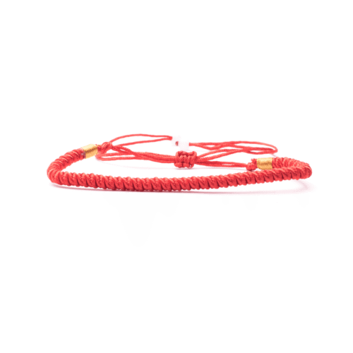 Červený drhaný náramek se shamballa zapínáním
