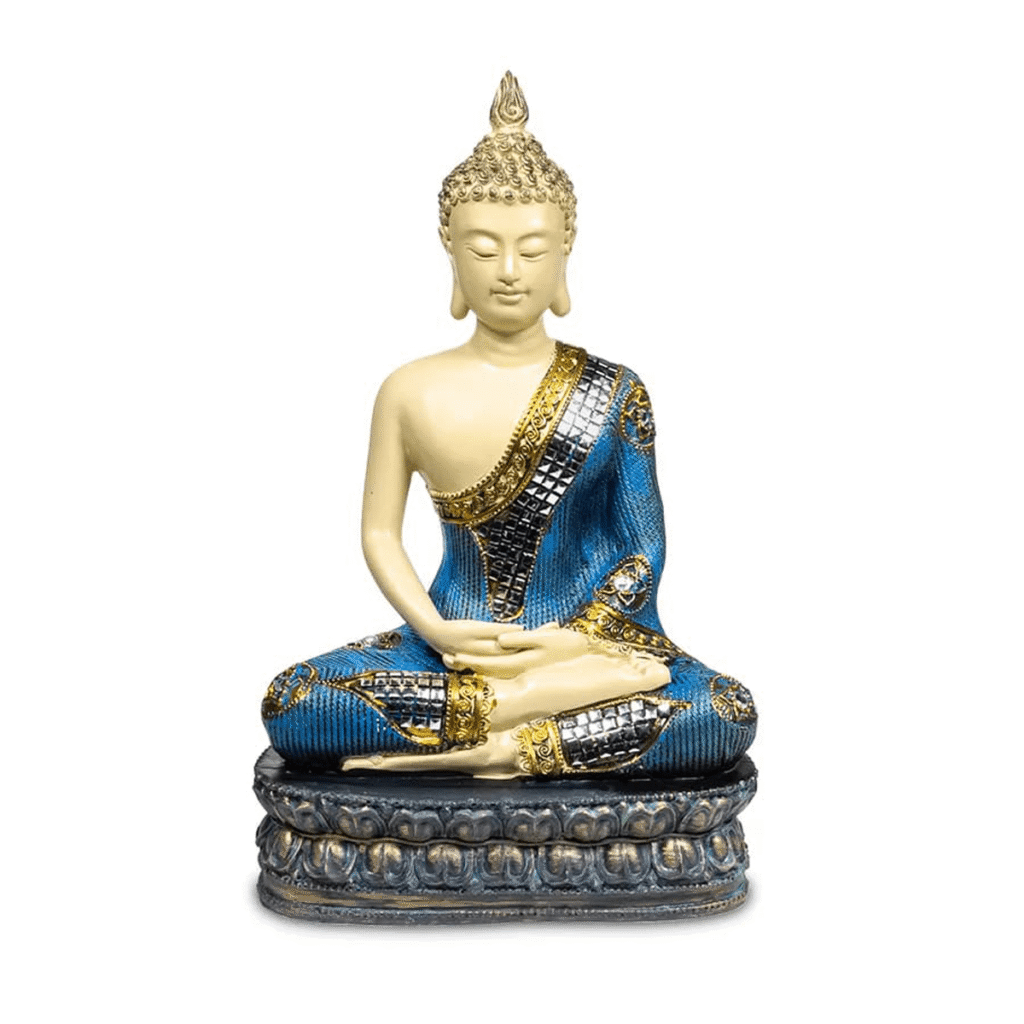 Meditující Buddha - soška Feng Shui - modro-bílá