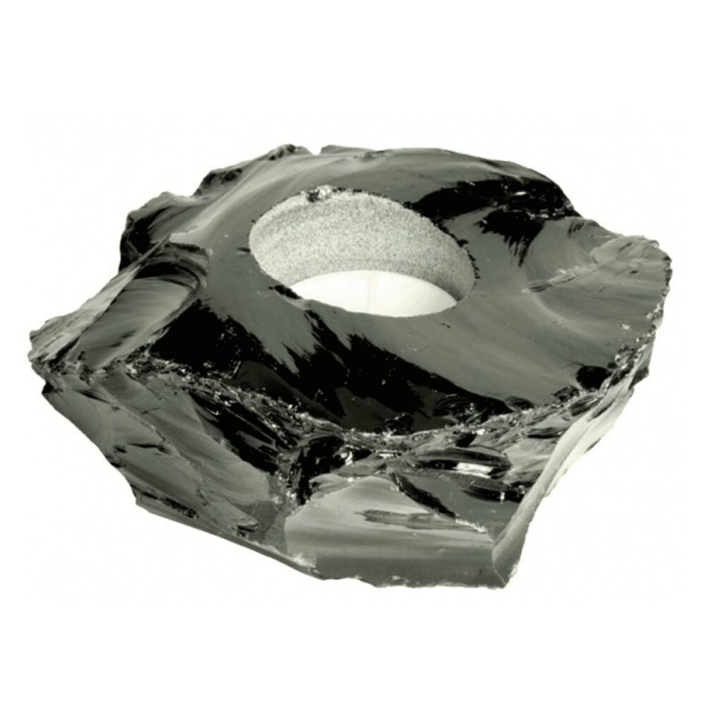 Obsidián černý - surový kámen - svícen
