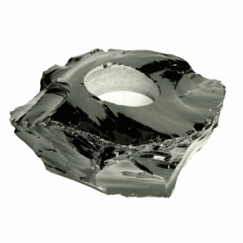 Obsidián černý - surový kámen - svícen