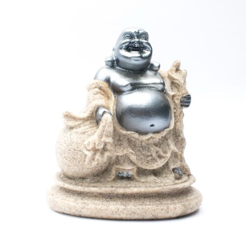 Buddha bohatství - soška Feng shui - písková-stříbrná