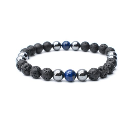 Lávový kámen, hematit a lapis lazuli - náramek pánský kulička