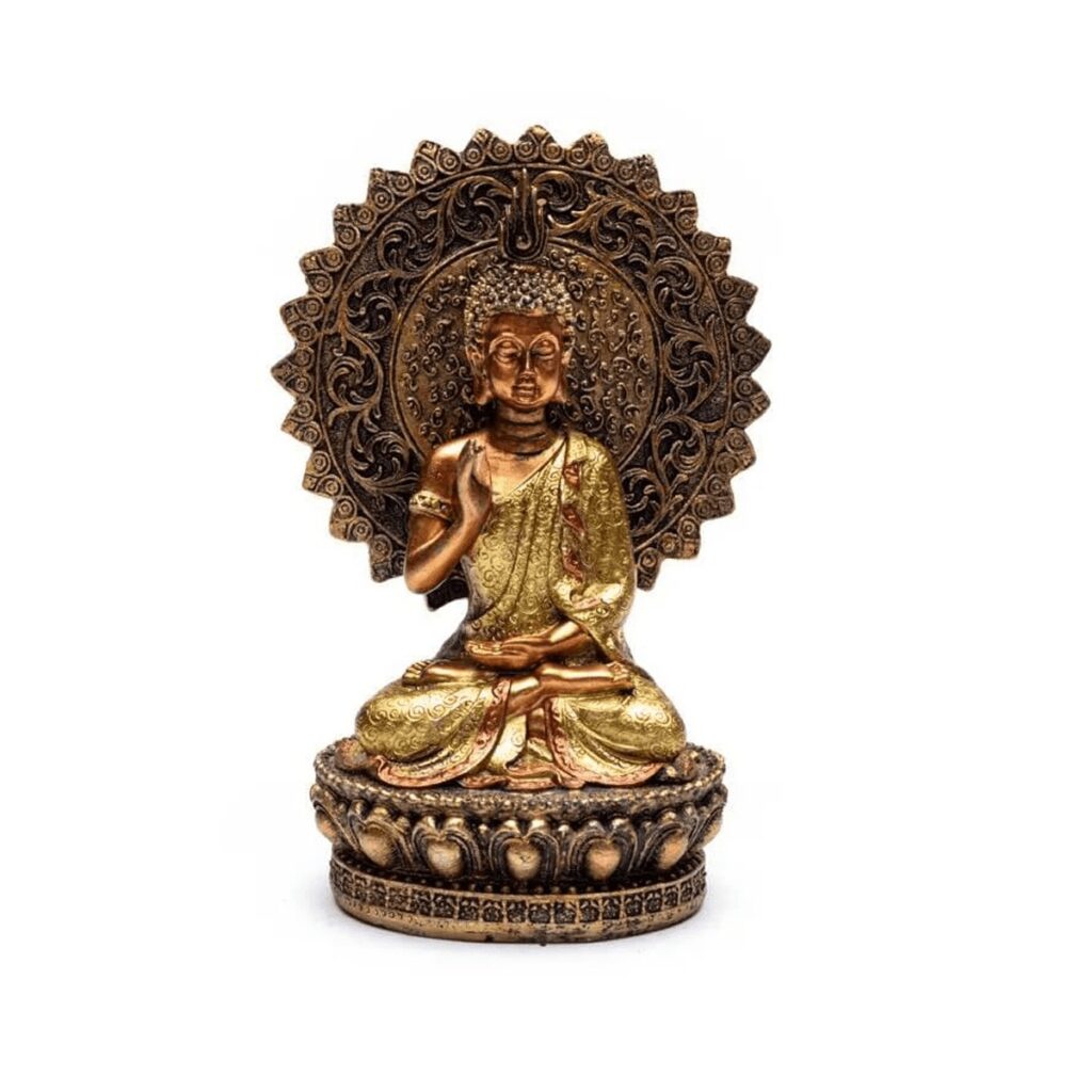 Buddha ujištění s aurou a trůnem - soška Feng Shui