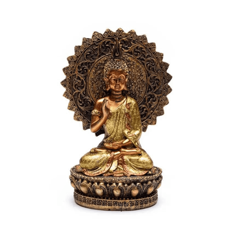 Buddha ujištění s aurou a trůnem - soška Feng Shui