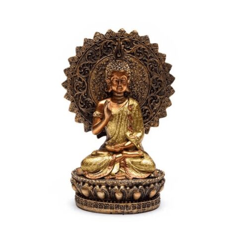 Buddha ujištění s aurou a trůnem - soška Feng Shui