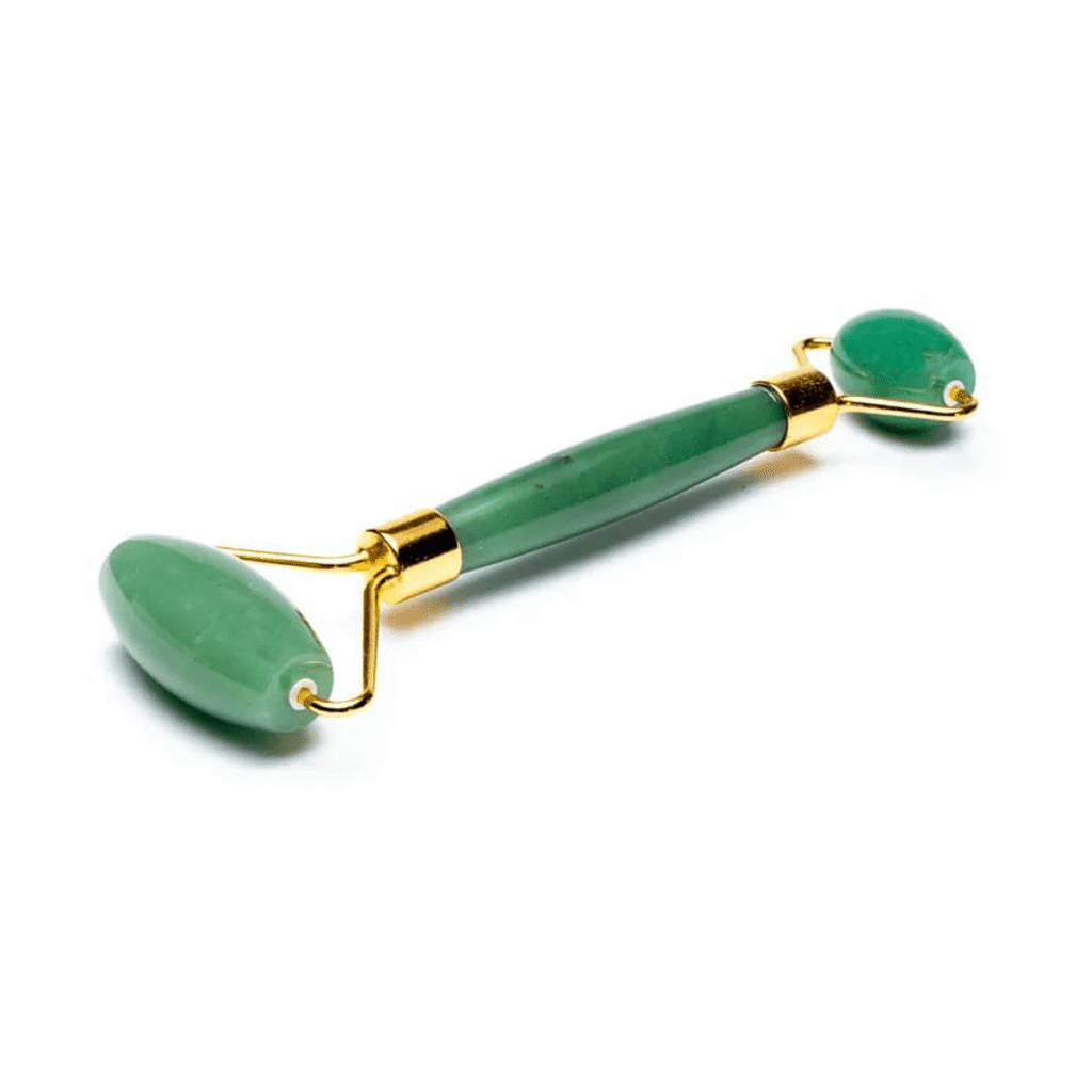 Avanturín zelený - Masážní váleček na obličej (Face roller) - zlatá barva