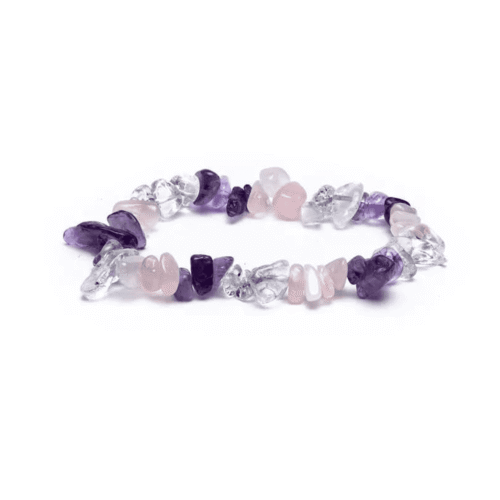 Ametyst, křišťál a růženín - náramek sekánek