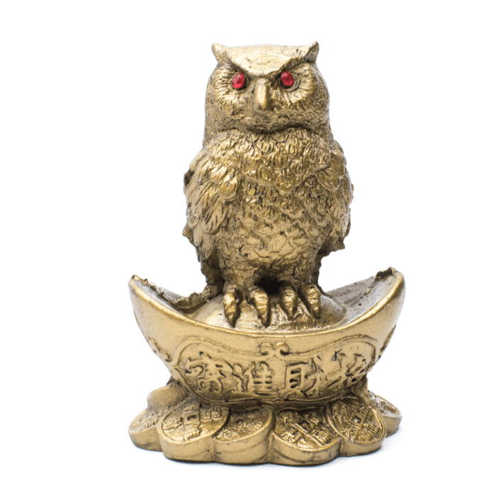 Sova na ingotu - soška Feng shui