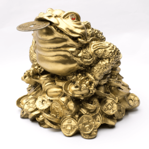 Třínohá žába - soška Feng shui - zlatá barva - velká