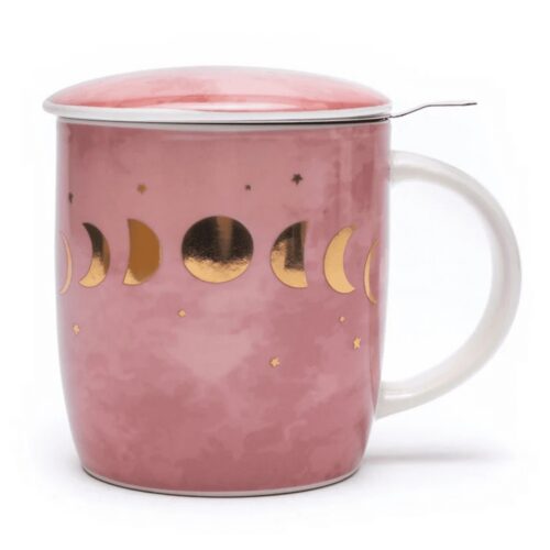 Hrnek s víčkem a sítkem - Měsíční fáze - porcelán