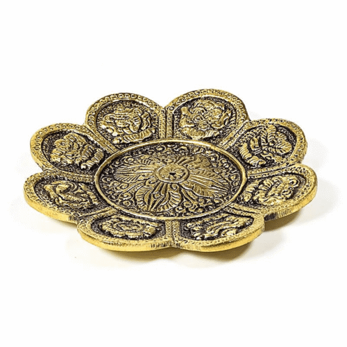 8 symbolů prosperity - kovový stojánek na vonné tyčinky - feng shui - zlatá barva