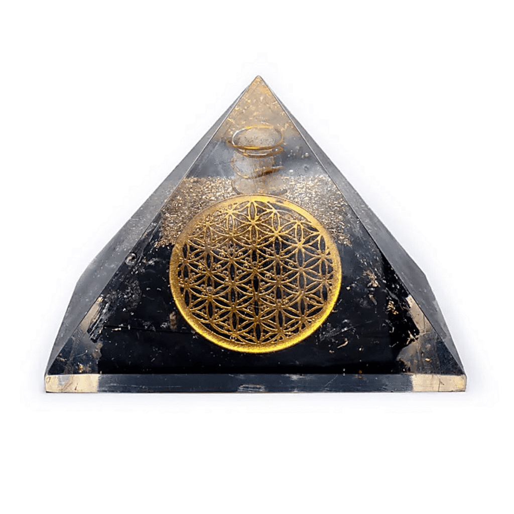 Orgonit - turmalín černý (skoryl) - pyramida - Květ života