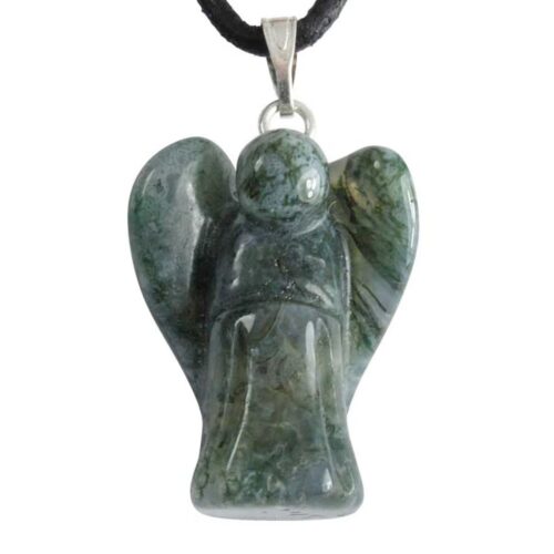 Achát mechový - anděl - tromlovaný kámen - přívěsek