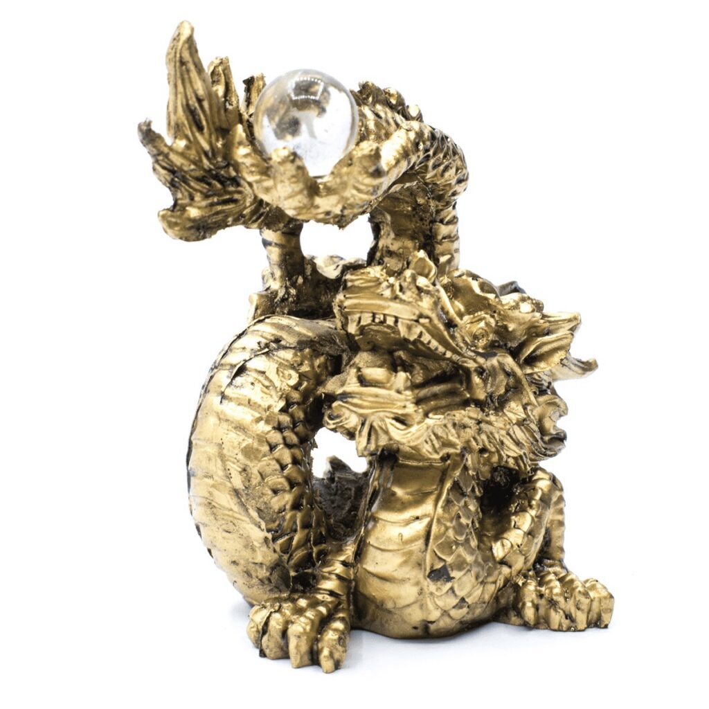 Drak s křišťálovou koulí - soška feng shui