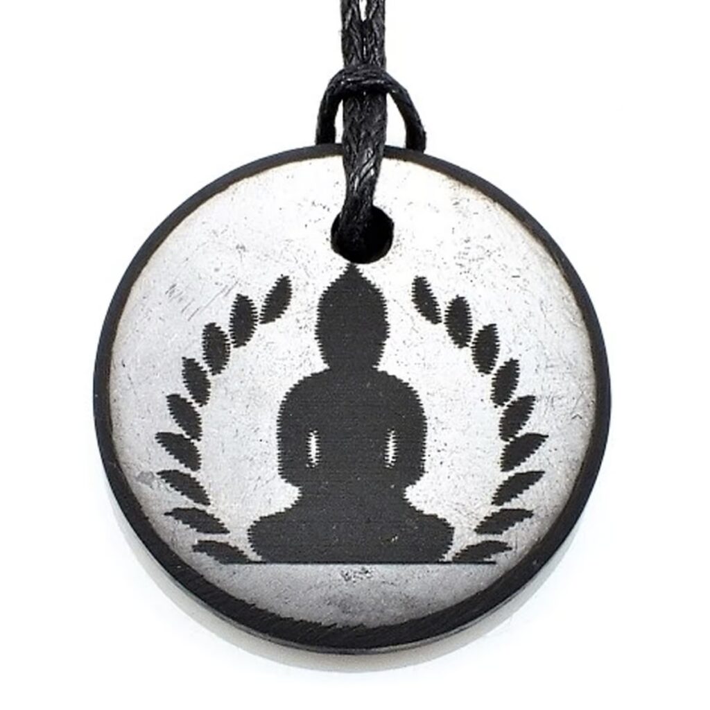 Šungit - kruh - Buddha - přívěsek
