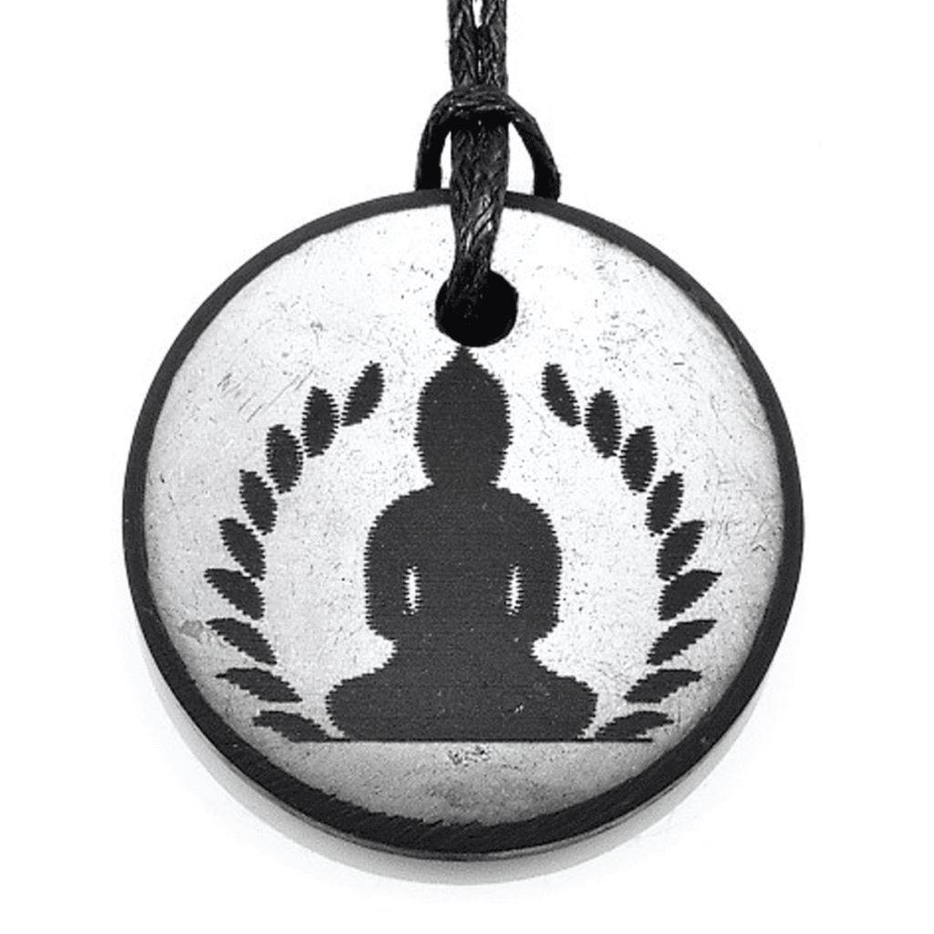 Šungit - kruh - Buddha - přívěsek