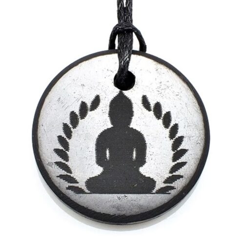 Šungit - kruh - Buddha - přívěsek