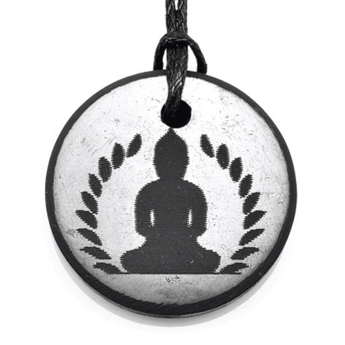 Šungit - kruh - Buddha - přívěsek