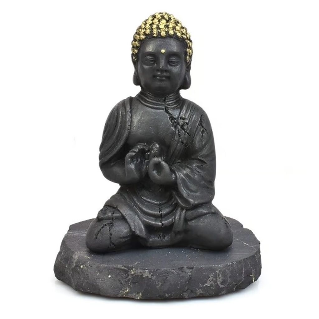 Šungit - Buddha - soška Feng shui - zlatá