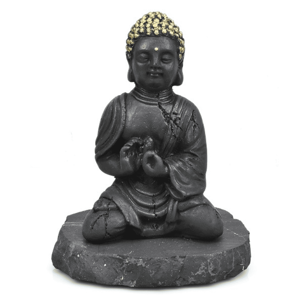 Šungit - Buddha - soška Feng shui - zlatá
