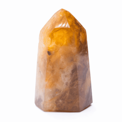 Křišťál s hematitem - obelisk - tromlovaný kámen KSH12