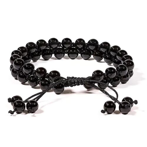 Achát černý - náramek kulička se shamballa zapínáním