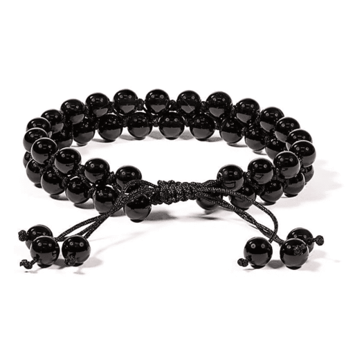 Achát černý - náramek kulička se shamballa zapínáním