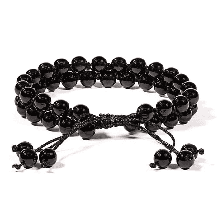Achát černý - náramek kulička se shamballa zapínáním