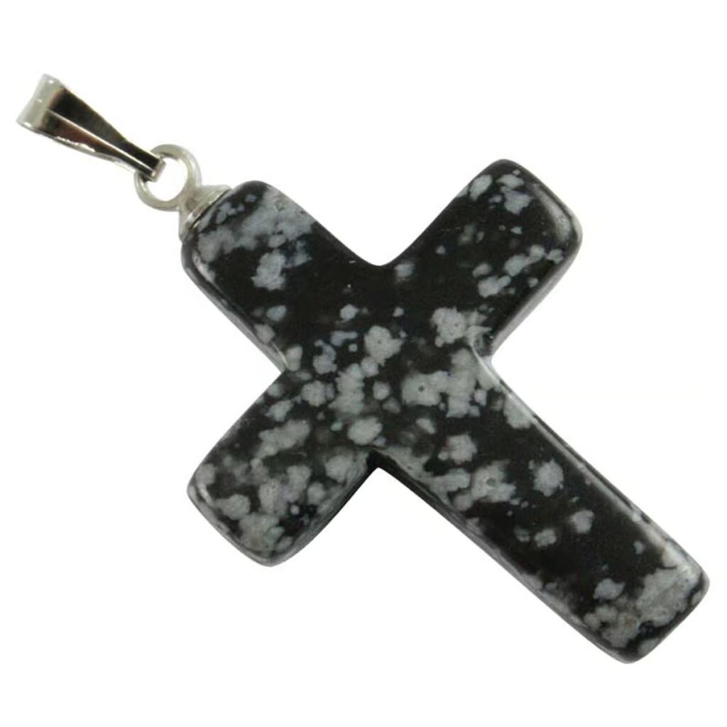 Obsidián vločkový - křížek - tromlovaný kámen - přívěsek A