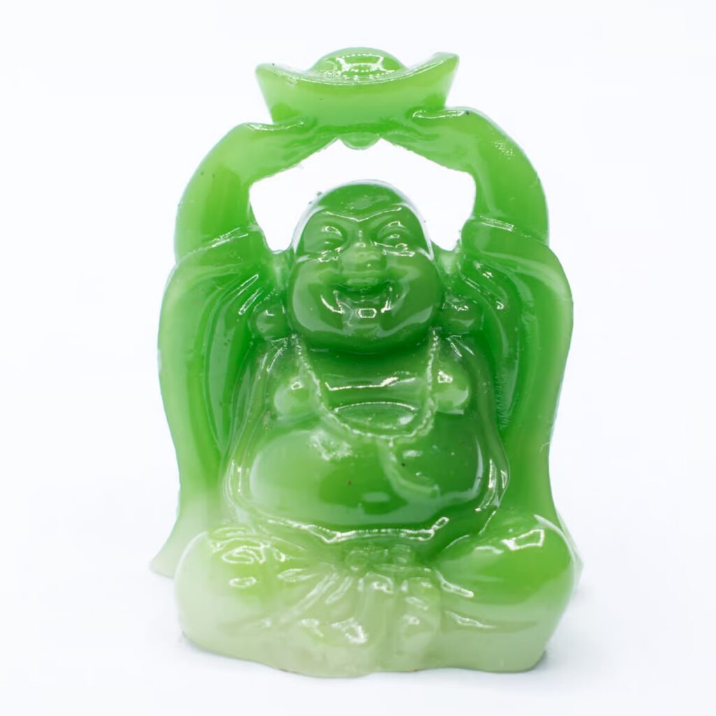 Smějící se Buddha hojnosti - soška Feng shui - zelená Z4