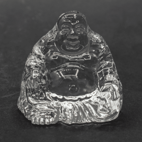 Smějící se Buddha hojnosti - soška Feng shui - skleněná
