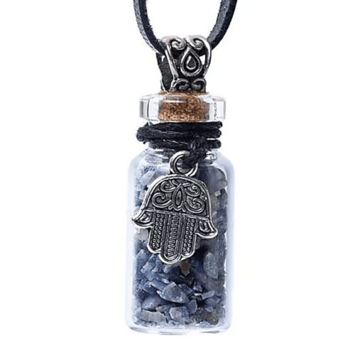 Lapis Lazuli - kamínky v lahvičce s přívěskem hamsa - přívěsek