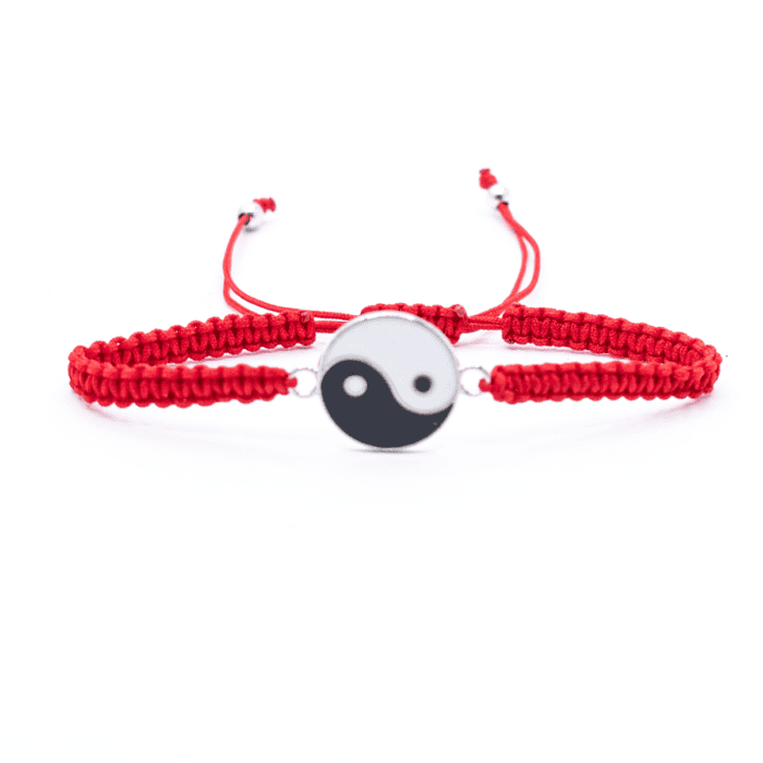 Jin Jang - červený náramek se shamballa zapínáním
