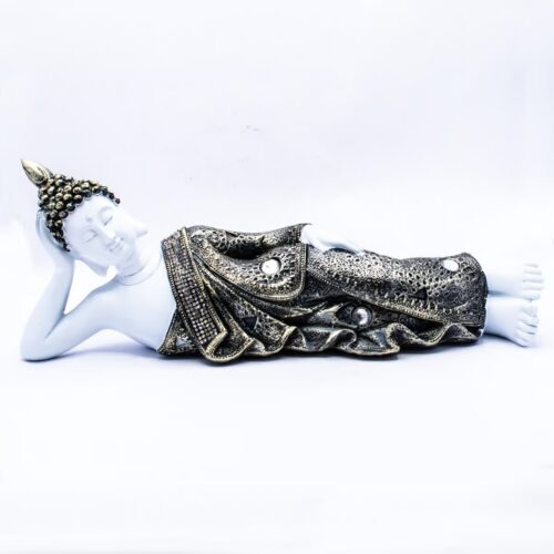 Buddha ležící - socha Feng shui - bílo-bronzová