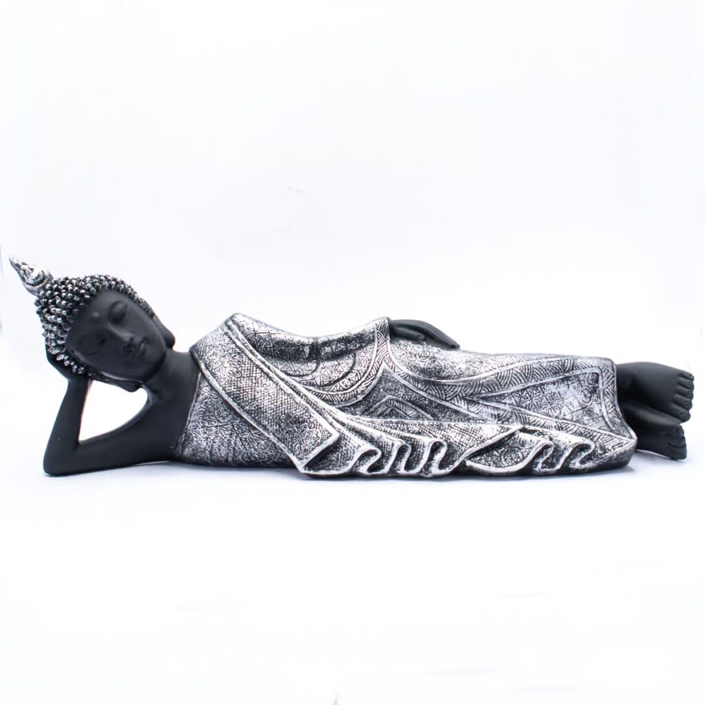 Buddha ležící - socha Feng shui černo-stříbrná
