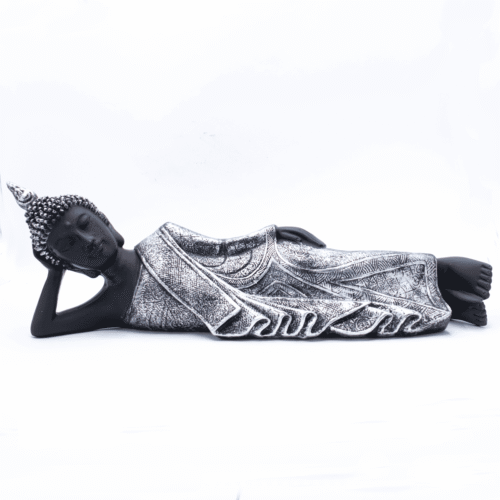 Buddha ležící - socha Feng shui černo-stříbrná
