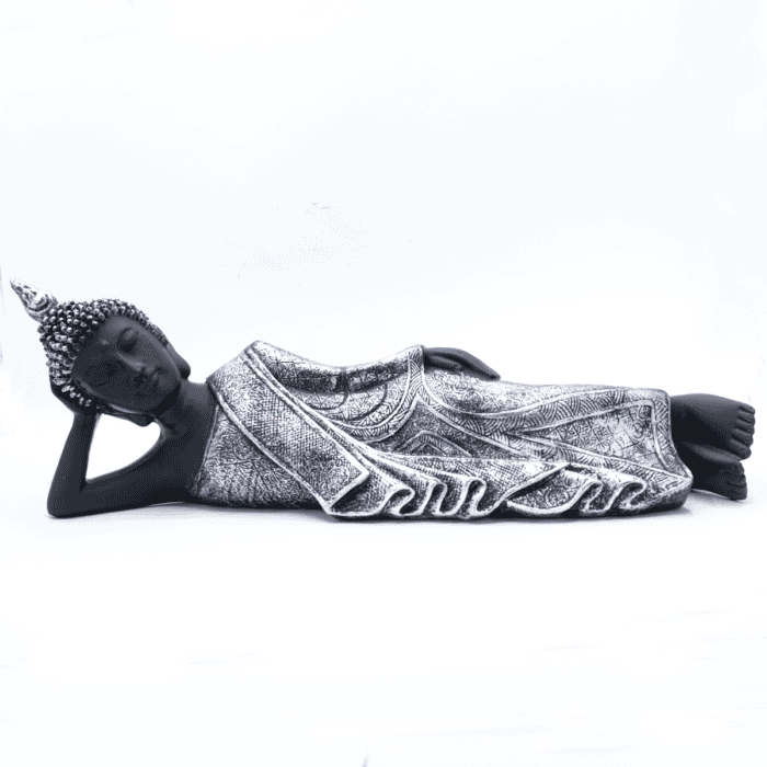 Buddha ležící - socha Feng shui černo-stříbrná