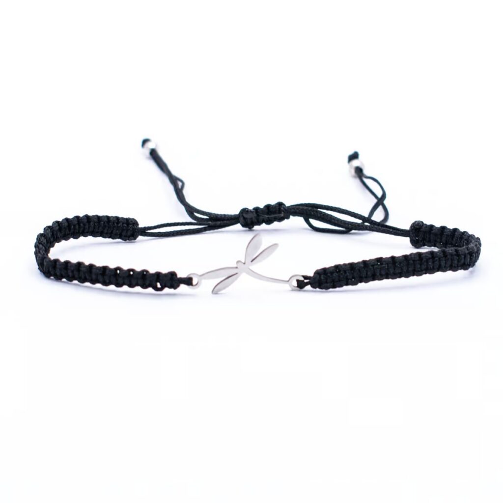 Vážka - černý náramek se shamballa zapínáním