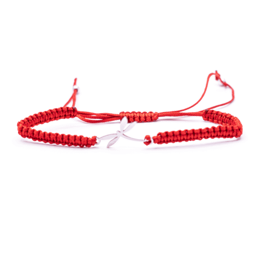Vážka - červený náramek se shamballa zapínáním