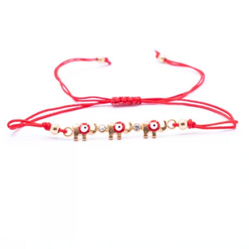 Alláhovo oko (Evil Eye) - sloni - červený náramek se shamballa zapínáním