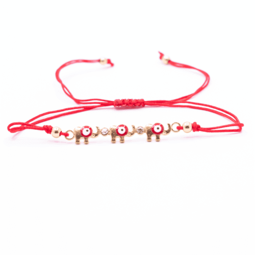 Alláhovo oko (Evil Eye) - sloni - červený náramek se shamballa zapínáním