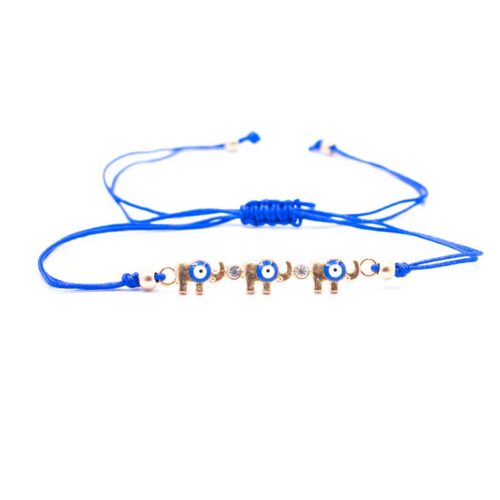 Alláhovo oko (Evil Eye) - sloni - modrý náramek se shamballa zapínáním