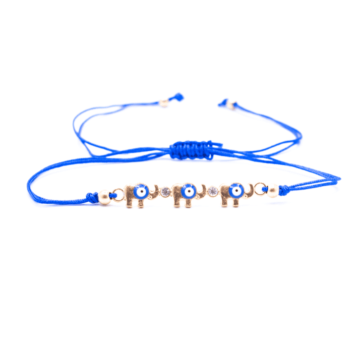 Alláhovo oko (Evil Eye) - sloni - modrý náramek se shamballa zapínáním