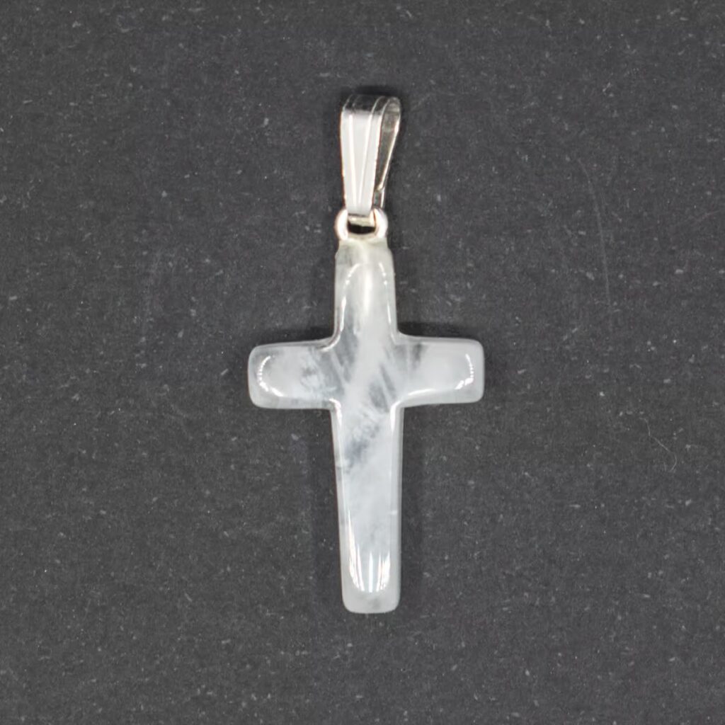 Křišťál - křížek - tromlovaný kámen - stříbrný přívěsek