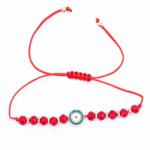 Alláhovo oko (Evil Eye) - červený náramek se shamballa zapínáním AL5